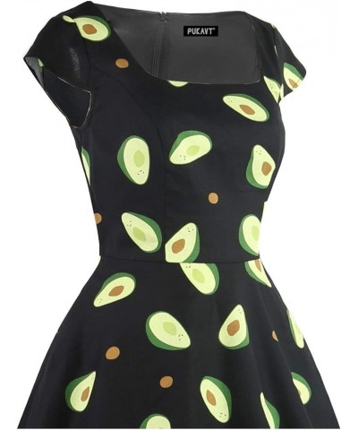 Women's Cocktail Party Dress Cap Sleeve 1950 Retro Swing Dress with Pockets Z-black Avocado $14.35 Dresses