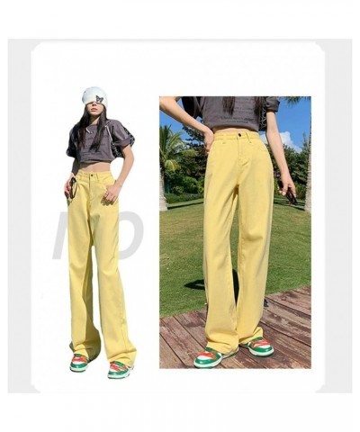 Jeans for Women Trendy Fashion Sweet Wide Leg Solid Color Jeans Summer High Waist Straight Dragging Loose Skinny Yellow $19.7...