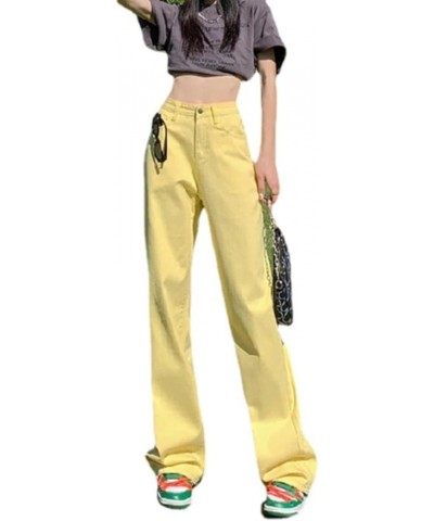 Jeans for Women Trendy Fashion Sweet Wide Leg Solid Color Jeans Summer High Waist Straight Dragging Loose Skinny Yellow $19.7...