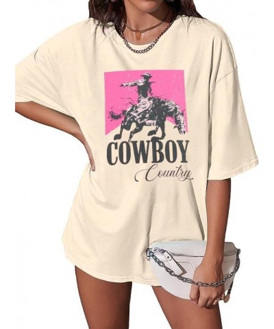 Cowgirl Shirt Women Oversized Western Country Music Shirts Rodeo Graphic Tees Tops Casual Vacation Crew Neck Pullover Apricot...