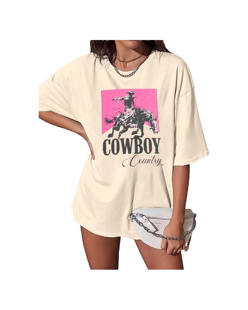 Cowgirl Shirt Women Oversized Western Country Music Shirts Rodeo Graphic Tees Tops Casual Vacation Crew Neck Pullover Apricot...