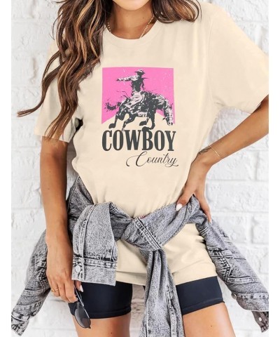 Cowgirl Shirt Women Oversized Western Country Music Shirts Rodeo Graphic Tees Tops Casual Vacation Crew Neck Pullover Apricot...