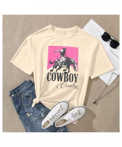 Cowgirl Shirt Women Oversized Western Country Music Shirts Rodeo Graphic Tees Tops Casual Vacation Crew Neck Pullover Apricot...