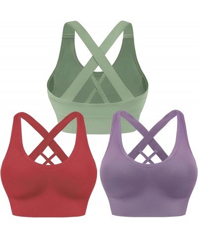 Sports Bra for Women Padded Medium Support Criss Cross Strappy Bras Seamless High Impact Yoga Exercise Athletic Bras Green Re...