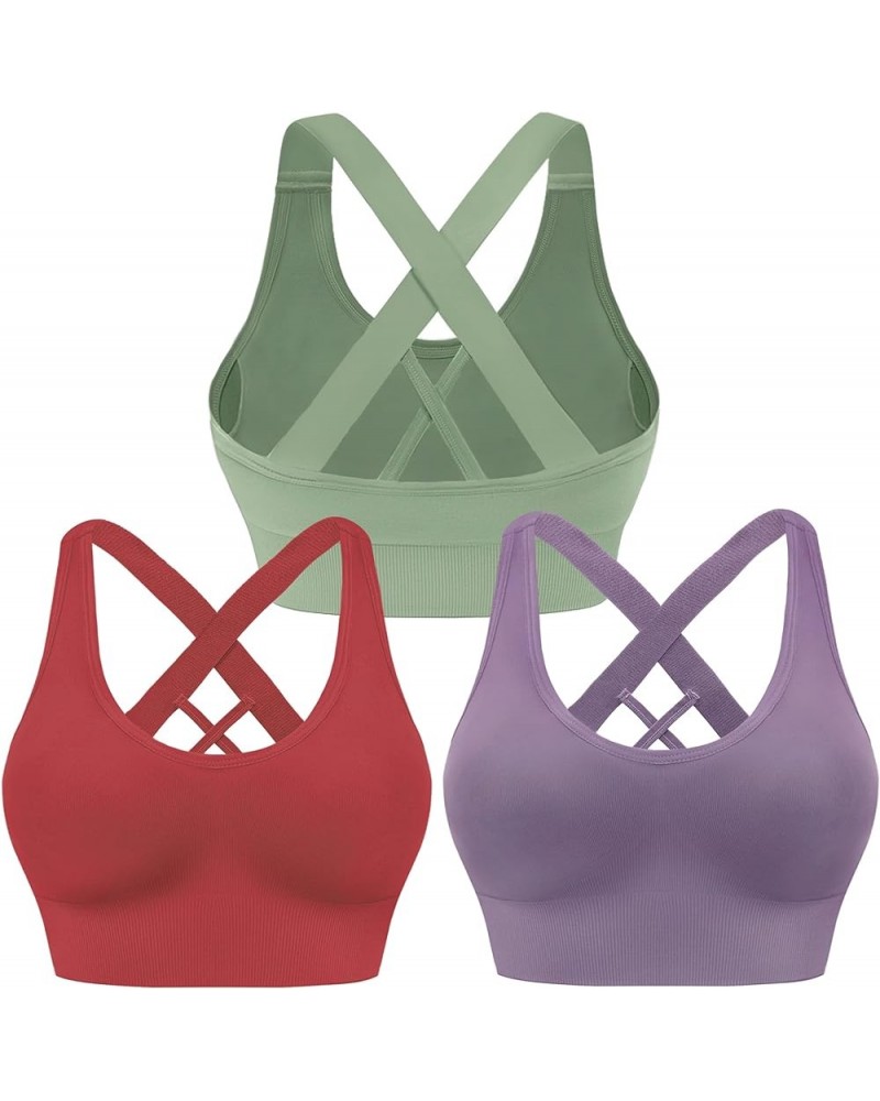 Sports Bra for Women Padded Medium Support Criss Cross Strappy Bras Seamless High Impact Yoga Exercise Athletic Bras Green Re...