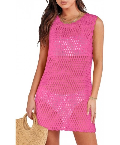 Women Swimsuit Crochet Swim Cover Up Summer Bathing Suit Swimwear Knit Sleeveless Pullover Beach Dress Rose $18.06 Swimsuits