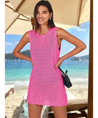 Women Swimsuit Crochet Swim Cover Up Summer Bathing Suit Swimwear Knit Sleeveless Pullover Beach Dress Rose $18.06 Swimsuits