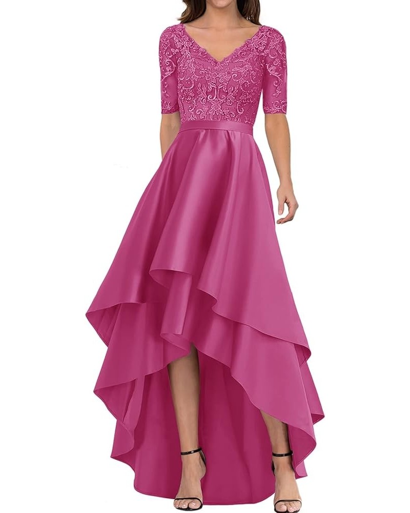 Mother of The Bride Dresses for Wedding Formal Evening Party Dresses V-Neck Half Sleeve Satin Dress Fuchsia $48.36 Dresses