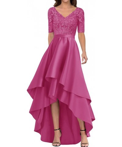 Mother of The Bride Dresses for Wedding Formal Evening Party Dresses V-Neck Half Sleeve Satin Dress Fuchsia $48.36 Dresses