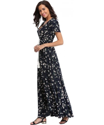 Women's Boho Floral Maxi Dress Summer Button Up Split Flowy Beach Party Dress Navy Litterflower $18.89 Dresses