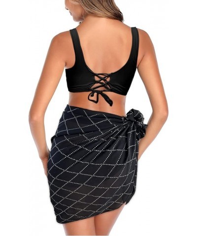 Women Cover Ups Beach Swimsuit Sarongs Semi-Sheer Coverups for Bathing Suits Skirt Chiffon A-rhinestone-lattice-black $10.50 ...