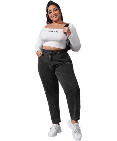 Plus Size Tapered Jeans for Women Thin Petite Full Length Mom High Waist Stretchy Loose Harem Pants Black $20.25 Jeans