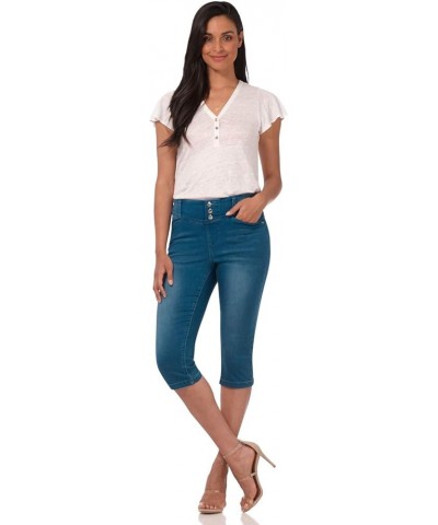 Secret Figure Womens Capri Jeans, Extra Comfort Pull-On Stretch Denim Capri Jeans with Snap Detail Malibu Blue Sandblast $23....