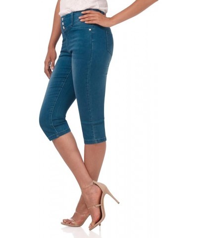 Secret Figure Womens Capri Jeans, Extra Comfort Pull-On Stretch Denim Capri Jeans with Snap Detail Malibu Blue Sandblast $23....