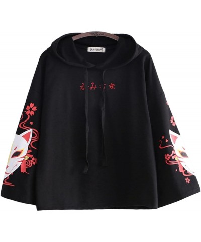 Women Kawaii Kitsune Mask Hoodie Cute Japanese Letter Fox Cloth Anime Sweatshirts Loose Preppy Aesthetic Pullover Winter Fall...