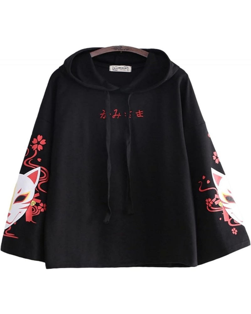 Women Kawaii Kitsune Mask Hoodie Cute Japanese Letter Fox Cloth Anime Sweatshirts Loose Preppy Aesthetic Pullover Winter Fall...