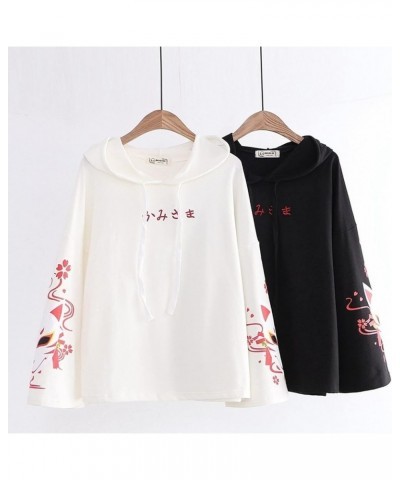 Women Kawaii Kitsune Mask Hoodie Cute Japanese Letter Fox Cloth Anime Sweatshirts Loose Preppy Aesthetic Pullover Winter Fall...