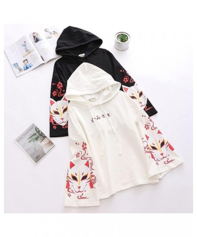 Women Kawaii Kitsune Mask Hoodie Cute Japanese Letter Fox Cloth Anime Sweatshirts Loose Preppy Aesthetic Pullover Winter Fall...