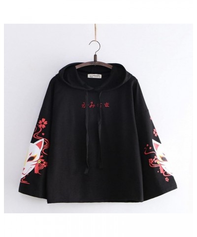 Women Kawaii Kitsune Mask Hoodie Cute Japanese Letter Fox Cloth Anime Sweatshirts Loose Preppy Aesthetic Pullover Winter Fall...