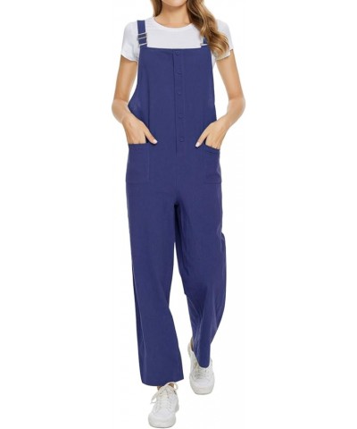 Women's Button Down Solid Pinafore Overall Shorts with Pockets 5043navy $13.91 Overalls