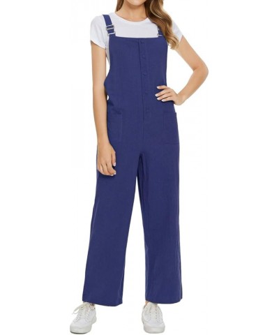 Women's Button Down Solid Pinafore Overall Shorts with Pockets 5043navy $13.91 Overalls