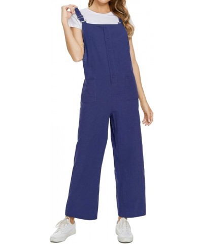 Women's Button Down Solid Pinafore Overall Shorts with Pockets 5043navy $13.91 Overalls