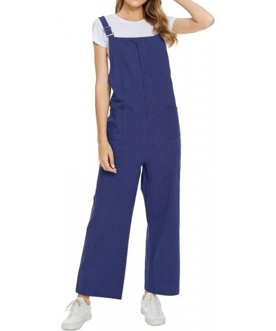 Women's Button Down Solid Pinafore Overall Shorts with Pockets 5043navy $13.91 Overalls