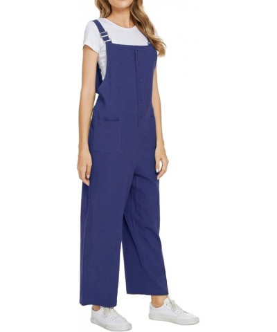 Women's Button Down Solid Pinafore Overall Shorts with Pockets 5043navy $13.91 Overalls