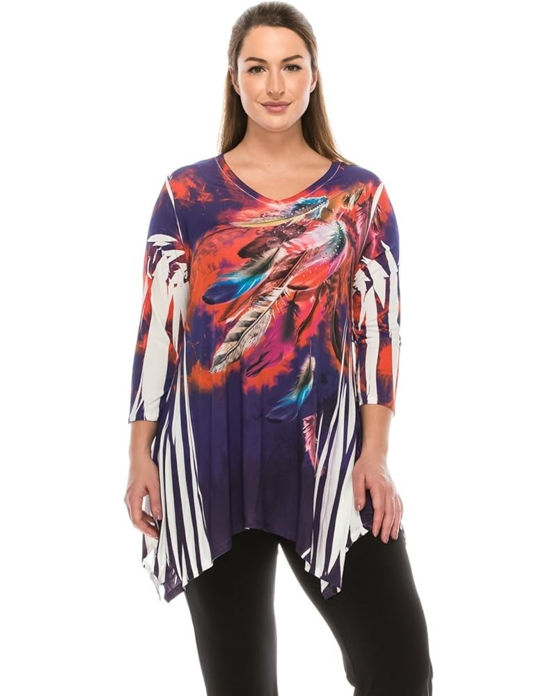 Women's Rhinestone Tunic Top - Plus Size HIT V-Neck 3/4 Sleeve Casual Printed Binding T Shirts U155 Ivory $31.02 Tops