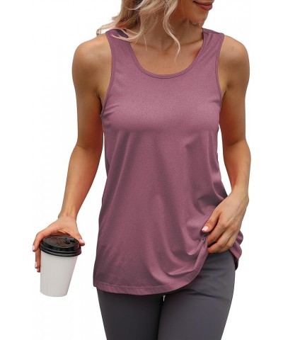 Workout Long Tank Tops for Women Plus Size Loose Fit Athletic Exercise Gym Muscle Sleeveless Shirts Tops Racerback-light Wine...