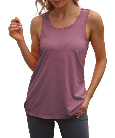 Workout Long Tank Tops for Women Plus Size Loose Fit Athletic Exercise Gym Muscle Sleeveless Shirts Tops Racerback-light Wine...