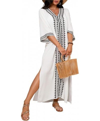 Women Beachwear Turkish Kaftans Long Swimsuit Cover up Caftan Beach Dress White Embroidered 2 $20.05 Swimsuits