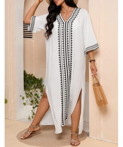 Women Beachwear Turkish Kaftans Long Swimsuit Cover up Caftan Beach Dress White Embroidered 2 $20.05 Swimsuits