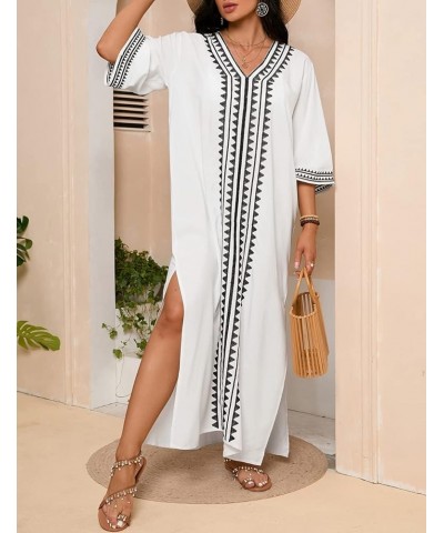 Women Beachwear Turkish Kaftans Long Swimsuit Cover up Caftan Beach Dress White Embroidered 2 $20.05 Swimsuits