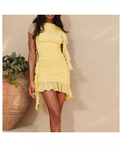 Women Sexy Bodycon Mini Skirt Set Summer Long Sleeve Tube Tops Bodycon Mini Skirts 2PCS Set Streewear Mesh Lemon Yellow $9.56...