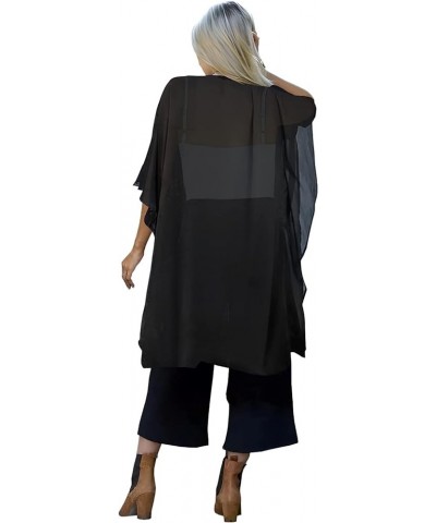 Women's Solid Puff Sleeve Kimono Long Cardigan Loose Cover Up Casual Blouse Top Chiffon Black $15.92 Swimsuits