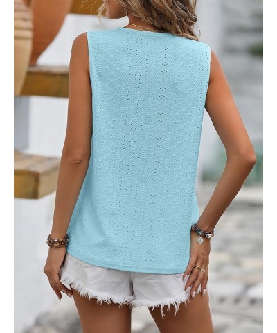 Women's Tank Tops Sleeveless Lace V Neck Summer Flowy Casual Trendy Eyelet Cami Shirts Light Blue $10.07 Tanks