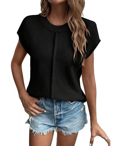 Sweater Vest Women Short Cap Sleeve Crewneck Casual Solid Knit Pullover Sweater Top Black $15.30 Sweaters