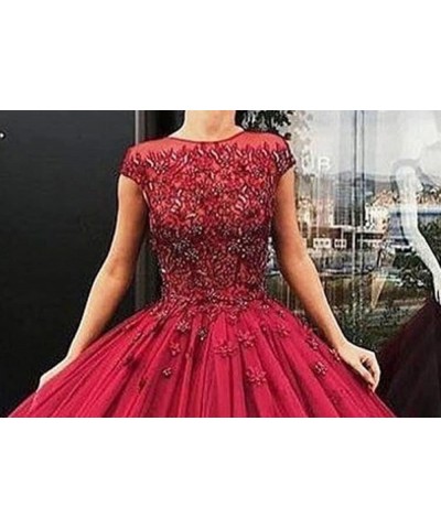 Women's Tulle Beaded Quinceanera Dresses Lace Appliques Cap Sleeves Ball Gowns Emerald Green $62.64 Dresses