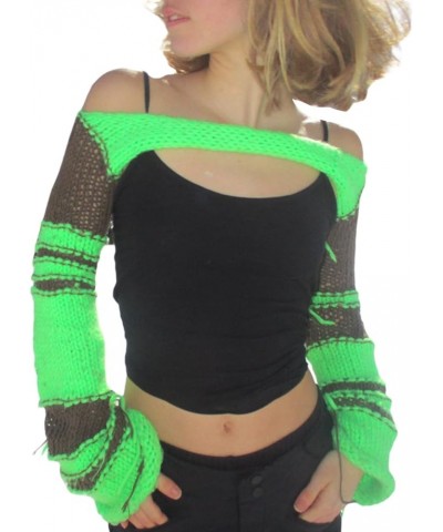 Women's Crochet Knit Crop Top Long Sleeve Hollow Out Color Block Pullover Tops Loose Casual Sweater Tops Streetwear E-green $...