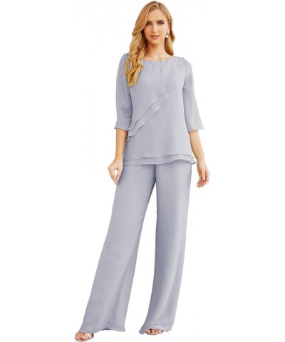 Chiffon Mother of The Bride Dress Plus Size Pant Suits Ruffle Layers Dusty Lavender $37.50 Suits