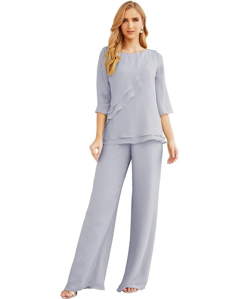 Chiffon Mother of The Bride Dress Plus Size Pant Suits Ruffle Layers Dusty Lavender $37.50 Suits