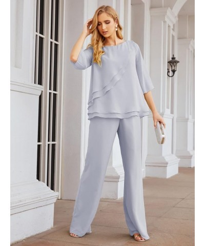 Chiffon Mother of The Bride Dress Plus Size Pant Suits Ruffle Layers Dusty Lavender $37.50 Suits