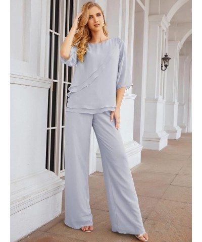 Chiffon Mother of The Bride Dress Plus Size Pant Suits Ruffle Layers Dusty Lavender $37.50 Suits