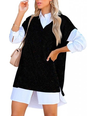 Women's Oversized V Neck Knit Sweater Vest Tunic Sleeveless Pullover Top 1-speckle Black $20.79 Sweaters