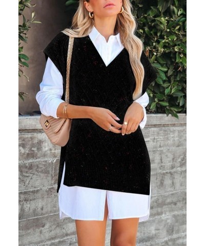 Women's Oversized V Neck Knit Sweater Vest Tunic Sleeveless Pullover Top 1-speckle Black $20.79 Sweaters