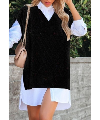 Women's Oversized V Neck Knit Sweater Vest Tunic Sleeveless Pullover Top 1-speckle Black $20.79 Sweaters