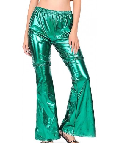 Women's Shiny Metallic Shinny Flared Pants High Waist Stretchy Bell Bottom Trousers Ruffle Hem 70s Vintage Disco Leggings 24-...