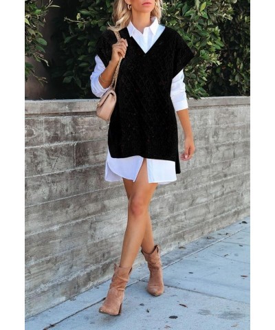 Women's Oversized V Neck Knit Sweater Vest Tunic Sleeveless Pullover Top 1-speckle Black $20.79 Sweaters