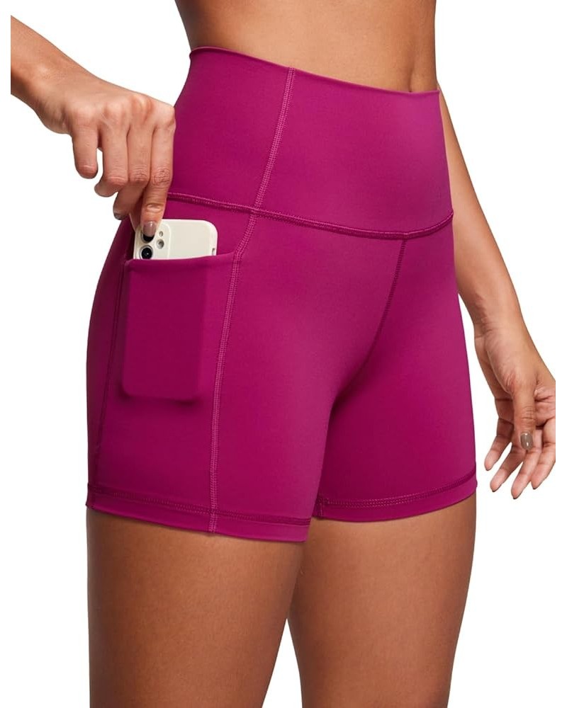 Women's Naked Feeling Biker Shorts - 4''/ 5''/ 6''/ 8'' High Waisted Yoga Gym Spandex Shorts Side Pockets 4 inches Magenta Pu...